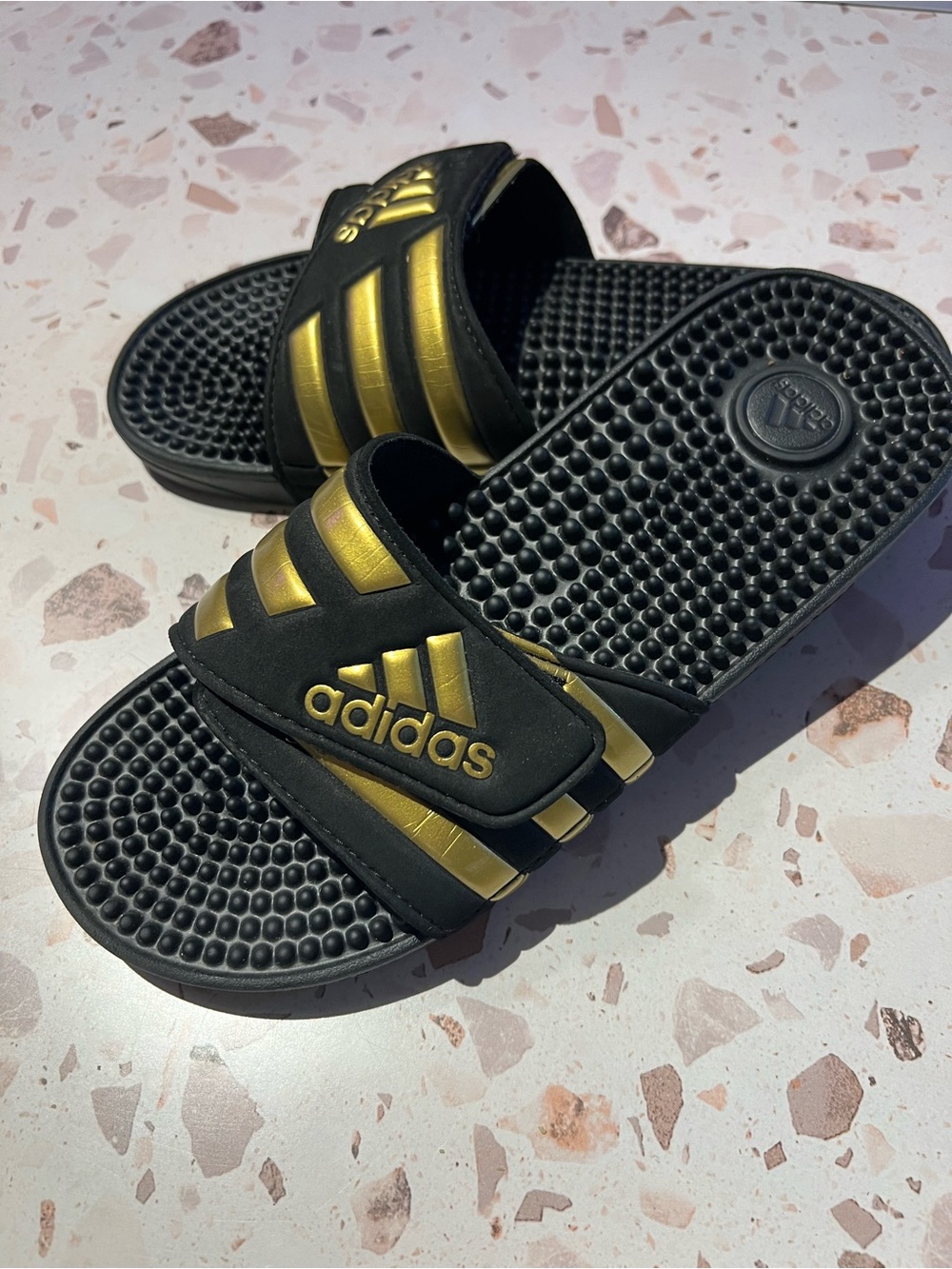 adidas Women’s  Black and Gold Adjustable Slide Sandals like new